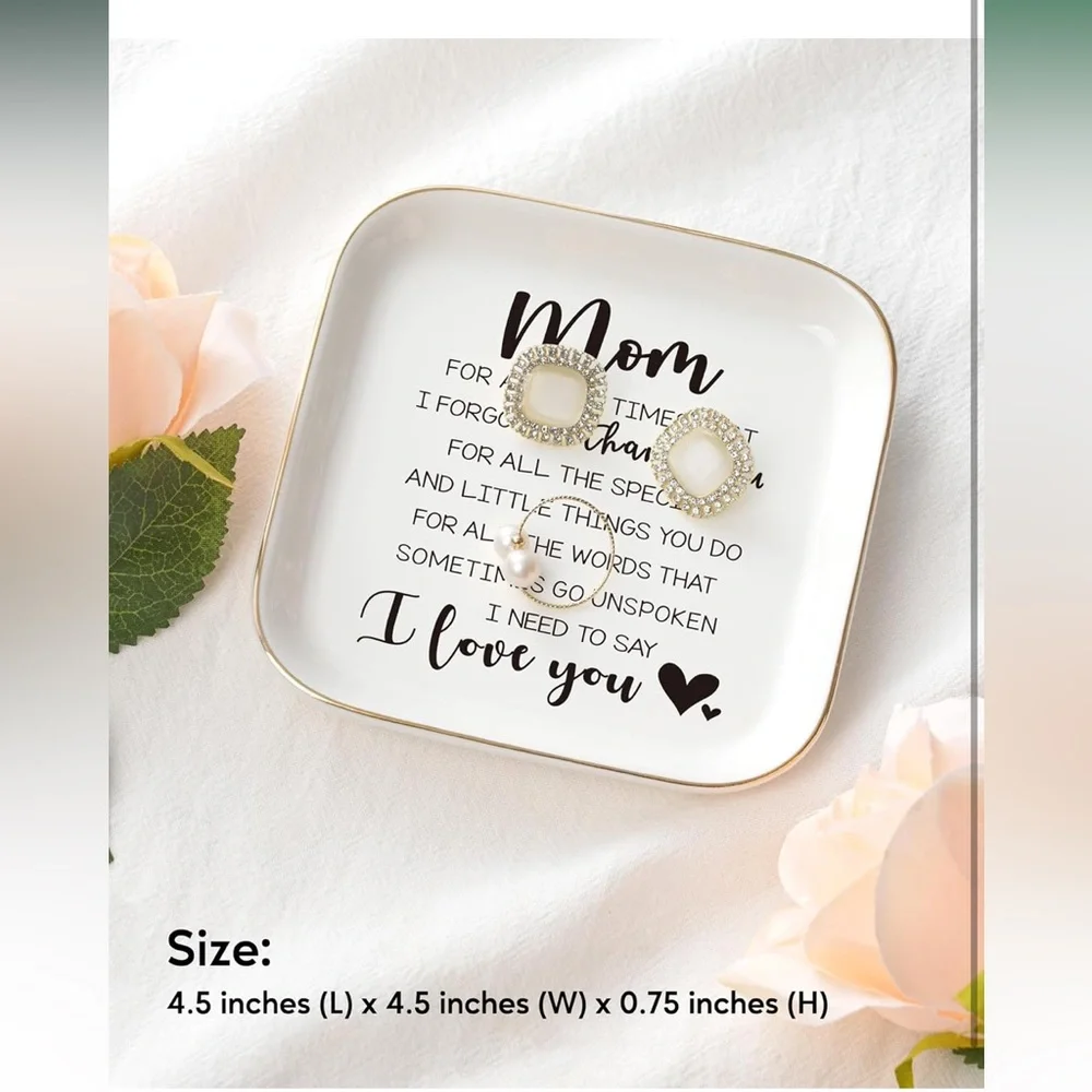 Elegant White Jewelry Dish with Gold Trim for Mom